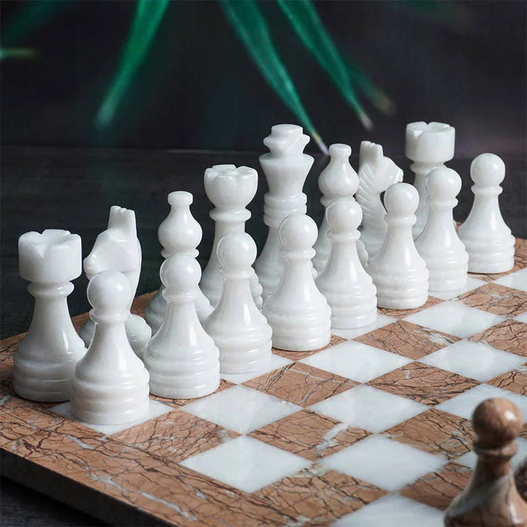 Marinara & White Natural Marble 15" Chess Game Set