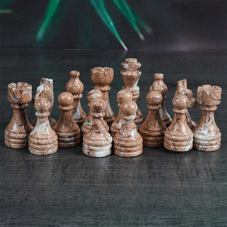 Marinara & White Natural Marble 15" Chess Game Set