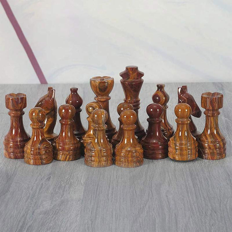 Marble Red & Coral Premium Quality Chess Pieces