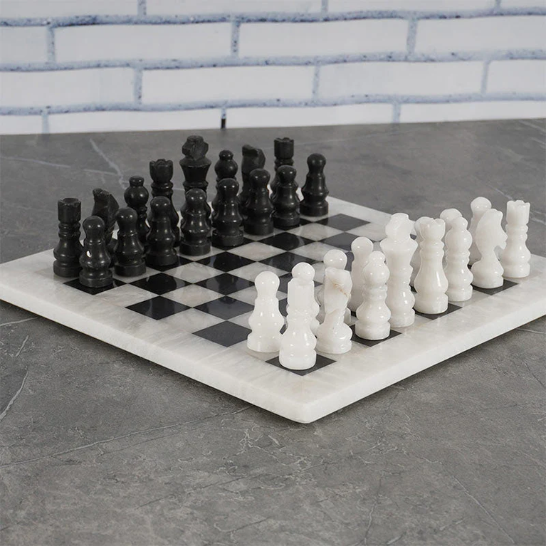 White and Black 12" High Quality Marble Chess Set