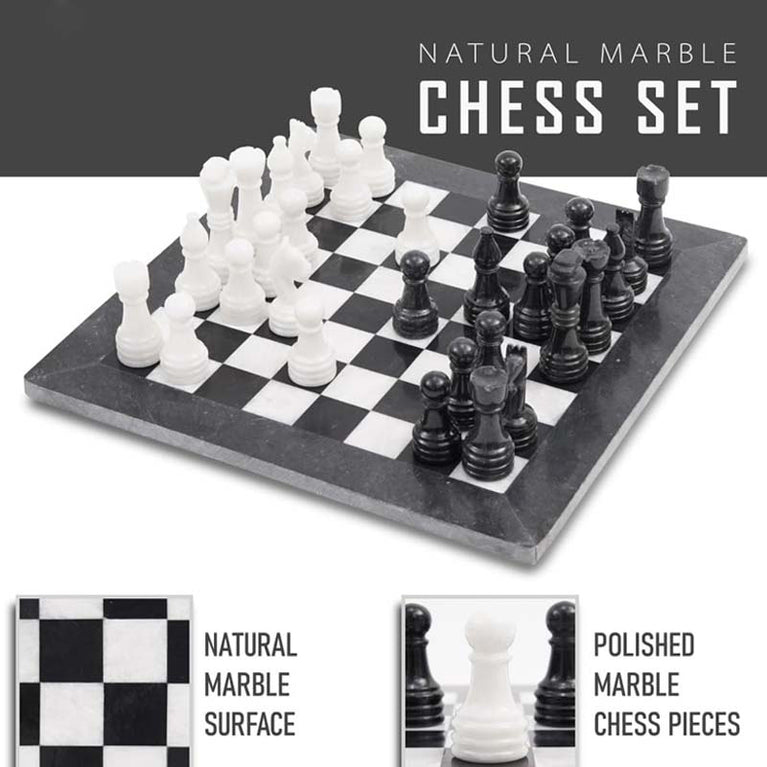 Black and White 15" High Quality Marble Full Chess Set