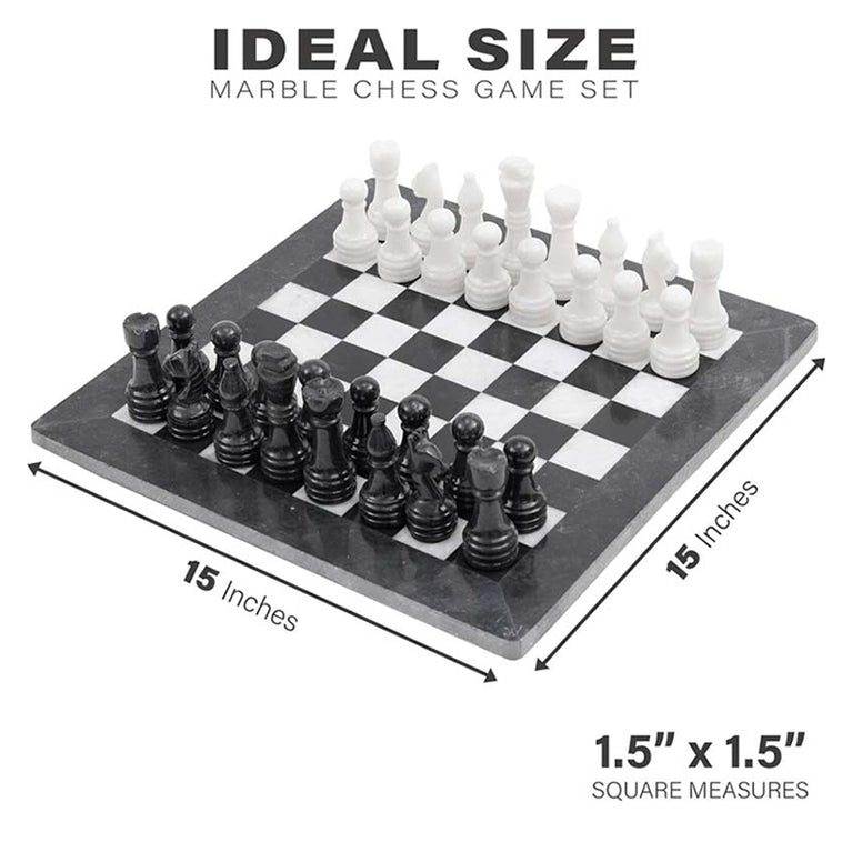 Black and White 15" High Quality Marble Full Chess Set