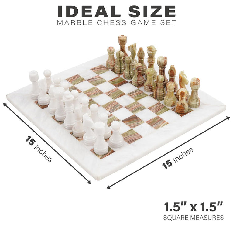 15" White and Green Chess Set (With Storage Box)