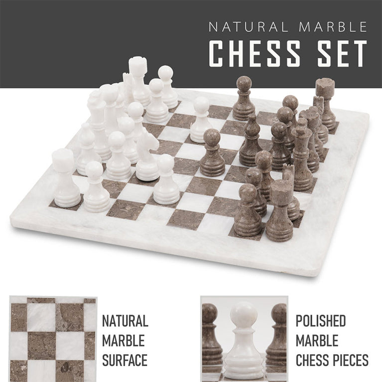 White and Grey Oceanic 15" High Quality Marble Chess Set