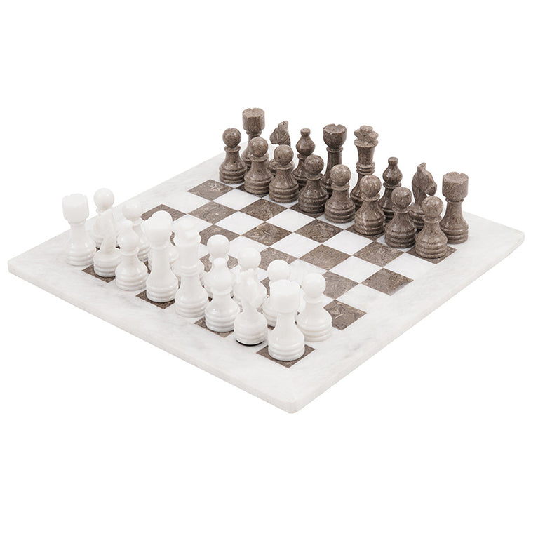 White and Grey Oceanic 15" High Quality Marble Chess Set