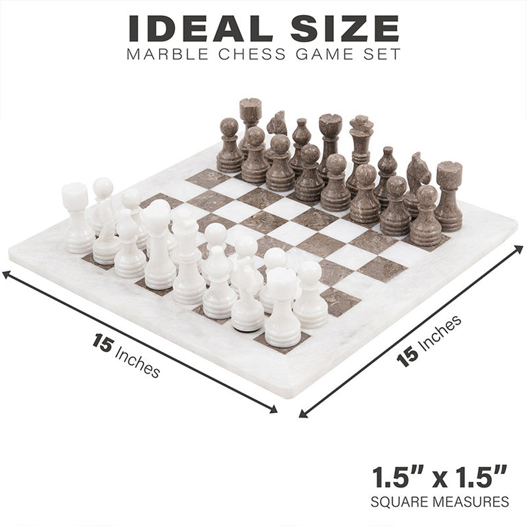 White and Grey Oceanic 15" High Quality Marble Chess Set