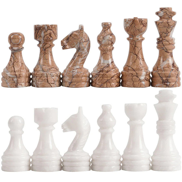 Marinara & White Natural Marble 15" Chess Game Set