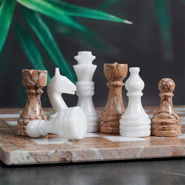 Marinara & White Natural Marble 15" Chess Game Set