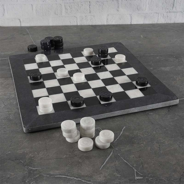 15 Inches Checkers Set - Black & White