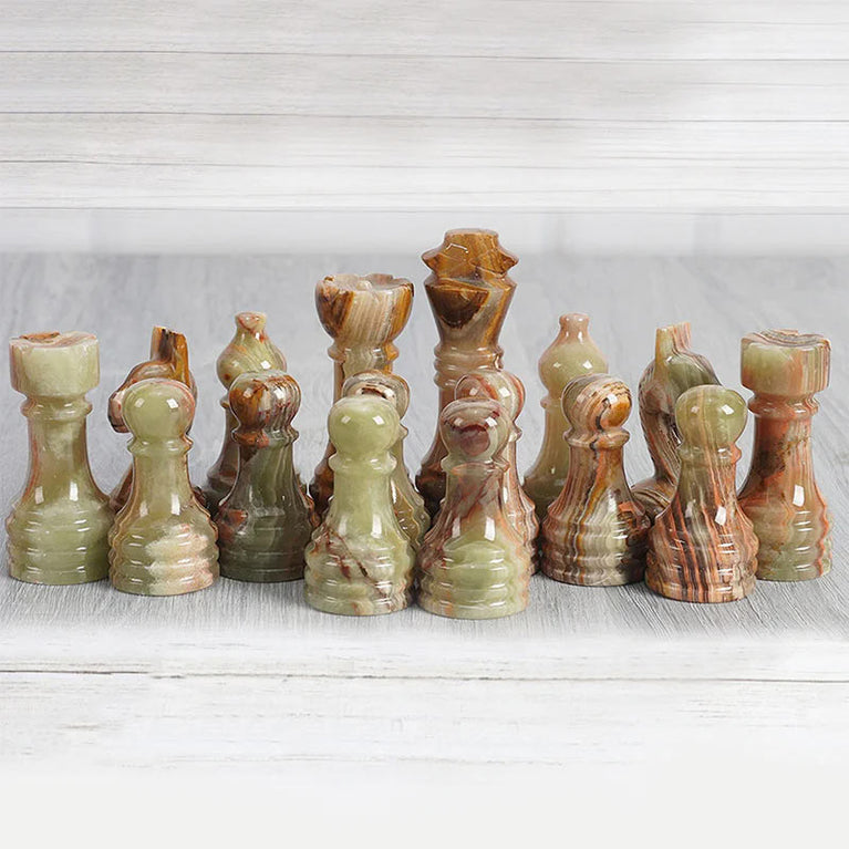 Marble Black & Multi Green Premium Quality Chess Pieces