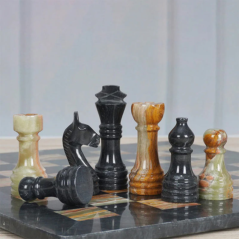 Marble Black & Multi Green Premium Quality Chess Pieces