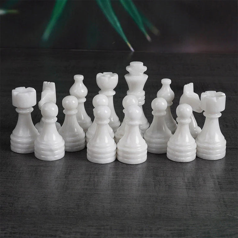 Marinara & White Natural Marble 15" Chess Game Set