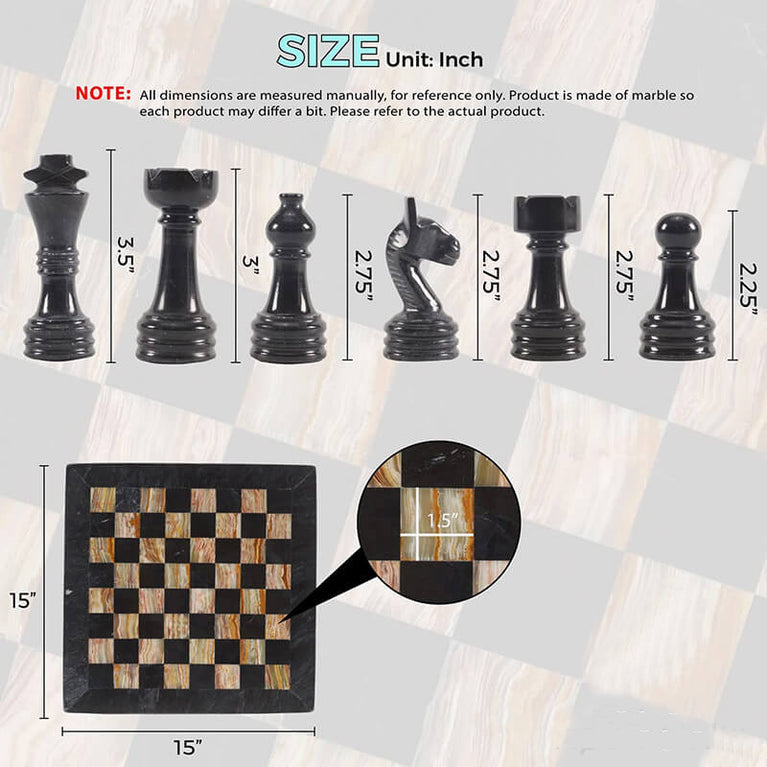 Black And Multi Green 15" Premium Quality Marble Chess Set