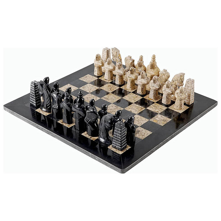 15" Black and Coral Marble Signature Chess Set