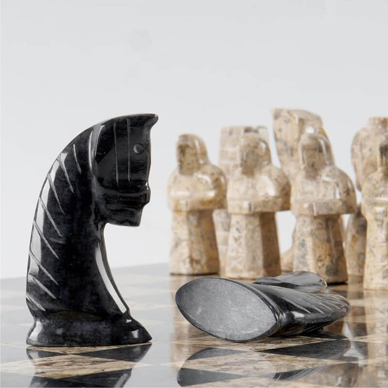 15" Black and Coral Marble Signature Chess Set