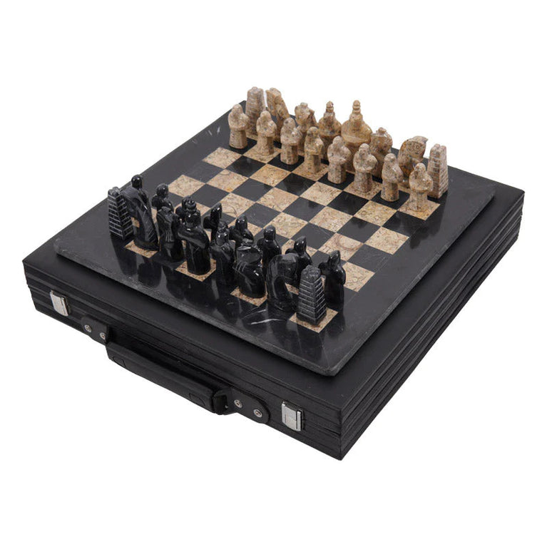 15" Black and Coral Marble Signature Chess Set