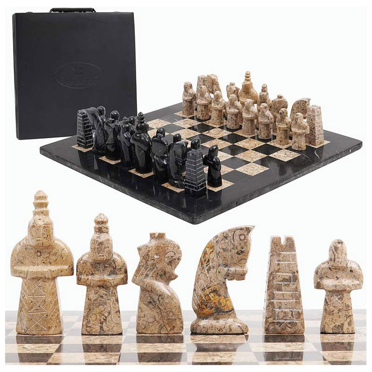 15" Black and Coral Marble Signature Chess Set