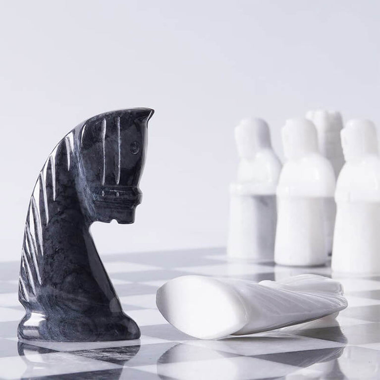 15" Black and White Marble Signature Chess Set