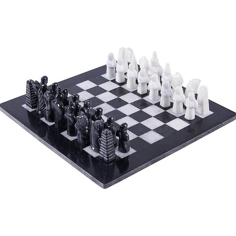 15" Black and White Marble Signature Chess Set