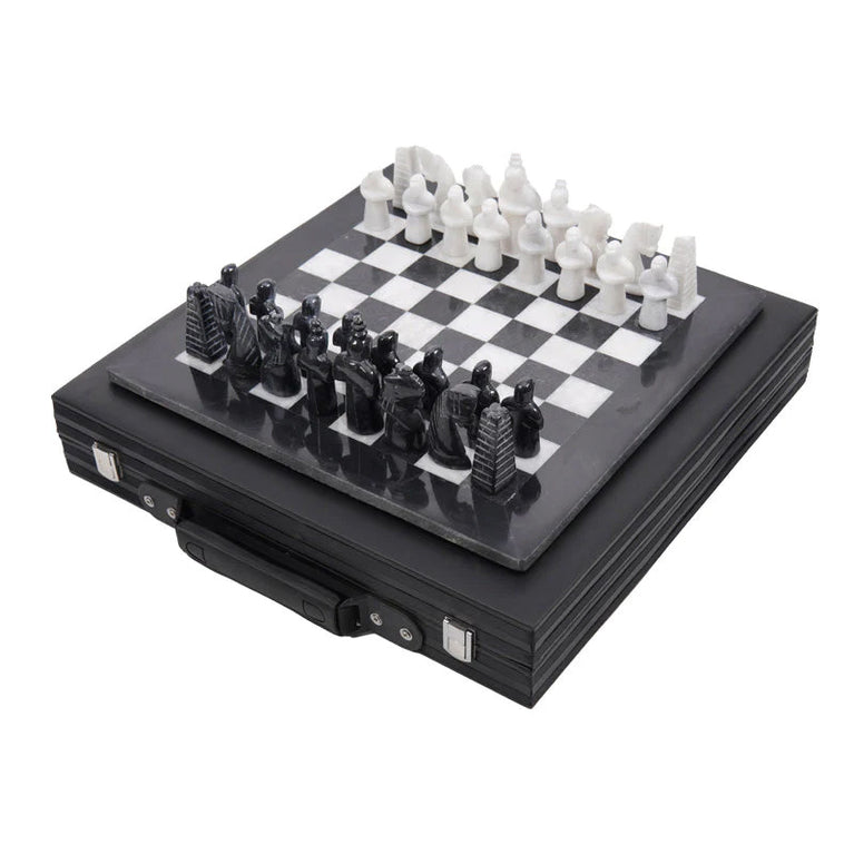 15" Black and White Marble Signature Chess Set