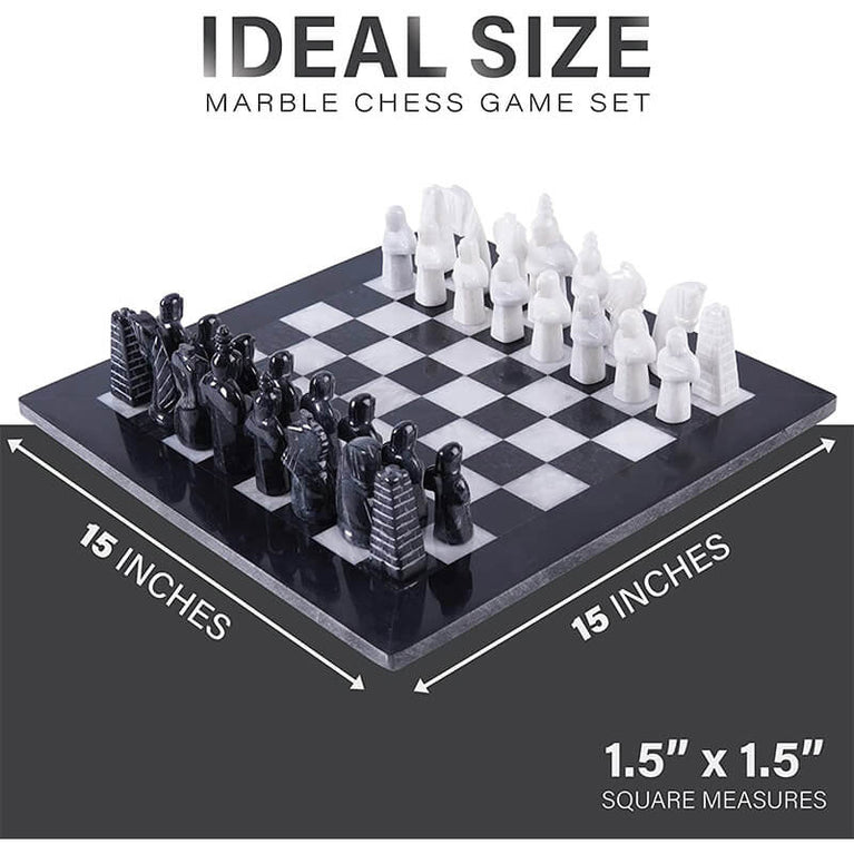 15" Black and White Marble Signature Chess Set