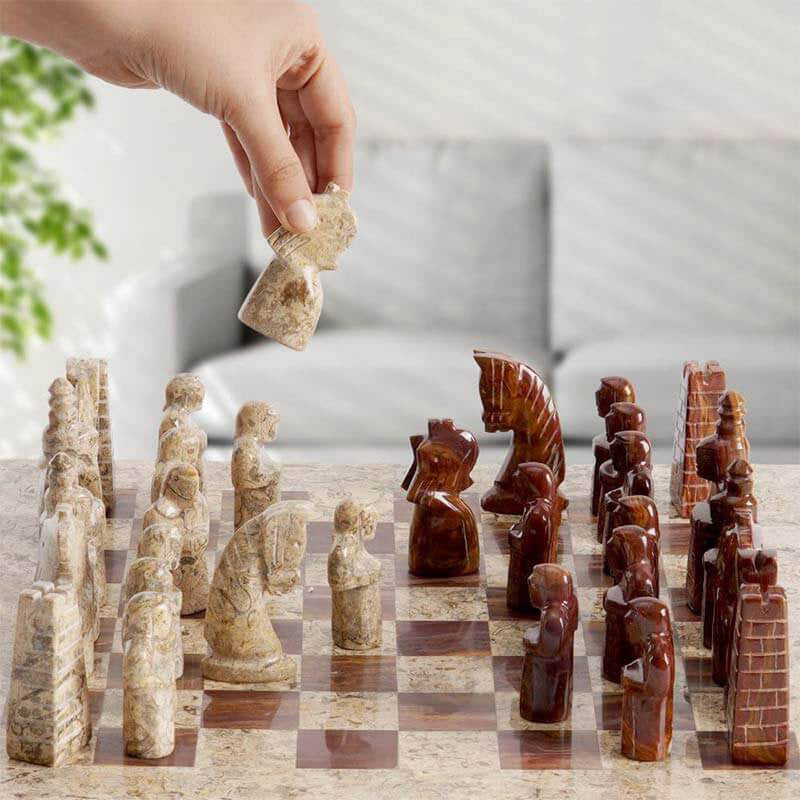 15" Coral and Red Marble Signature Chess Set