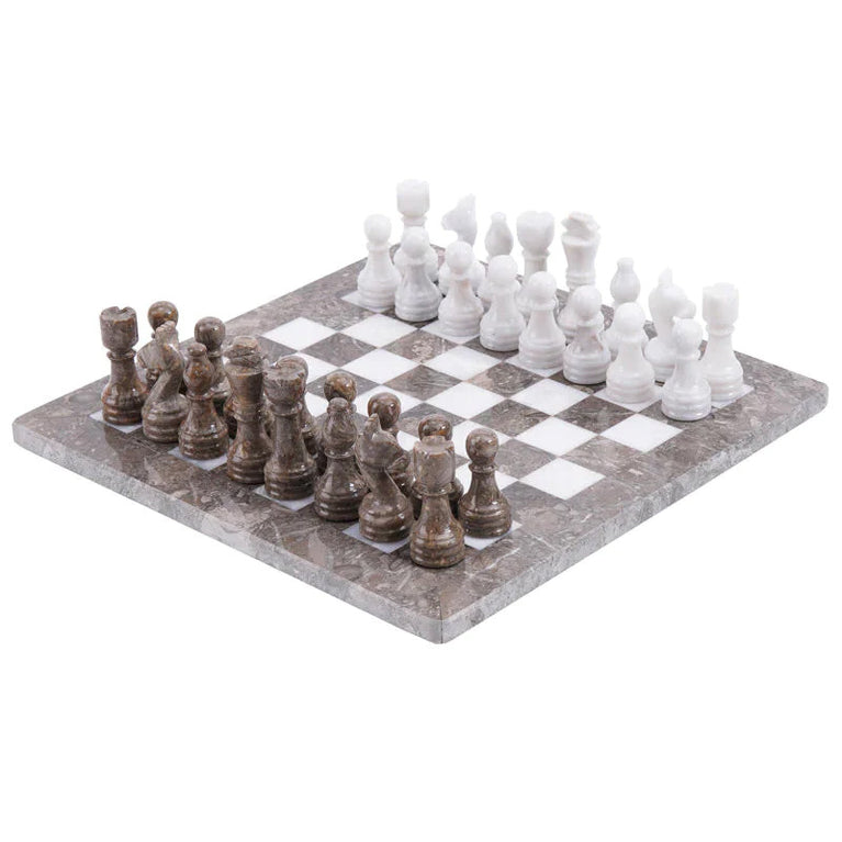 Grey Oceanic and White 12" High Quality Marble Chess Set