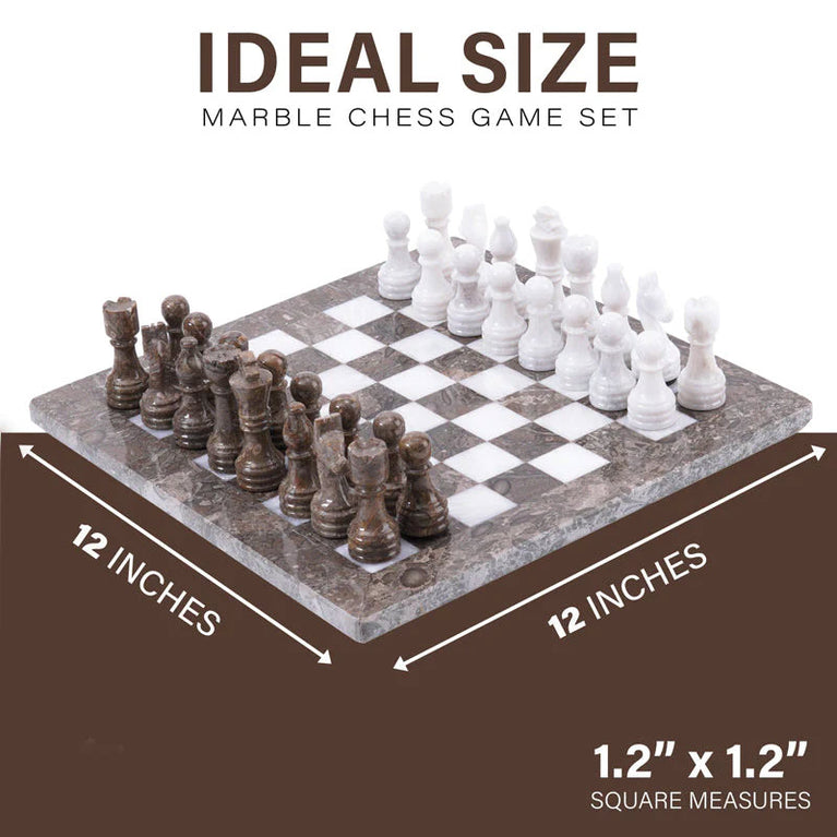 Grey Oceanic and White 12" High Quality Marble Chess Set