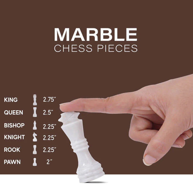 Grey Oceanic and White 12" High Quality Marble Chess Set