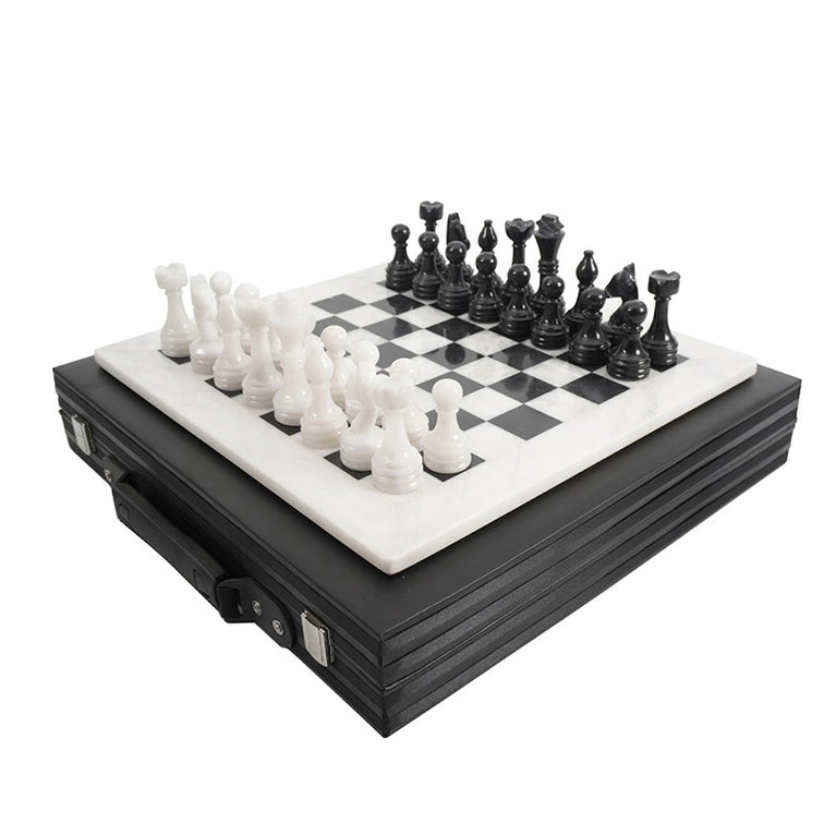 15" White and Black Chess Set (With Storage Box)