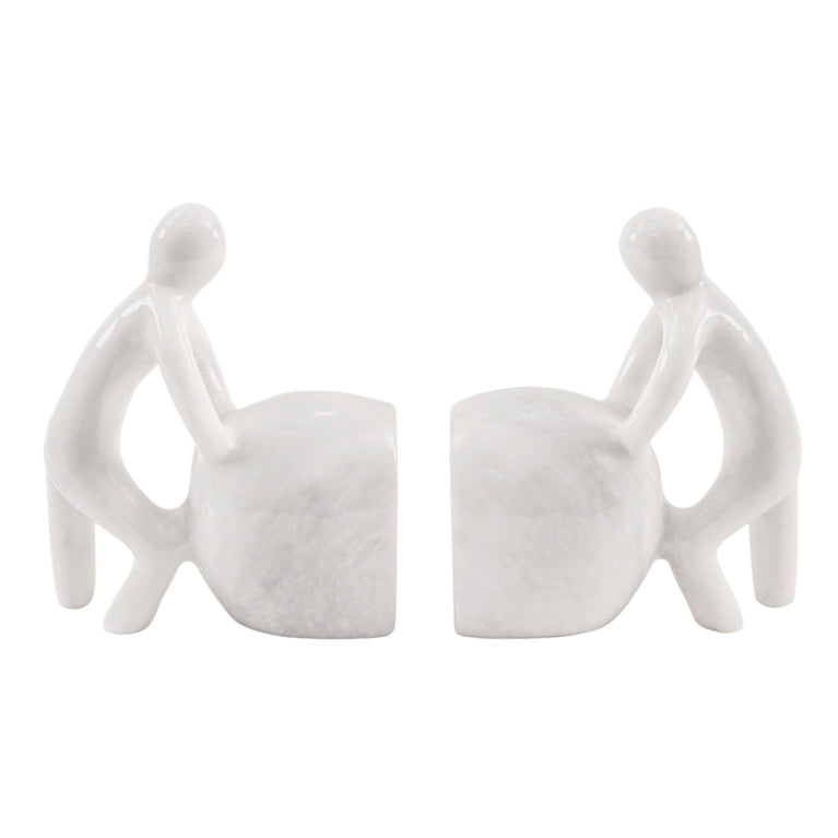 Man Pushing Stone Bookends - set of 2