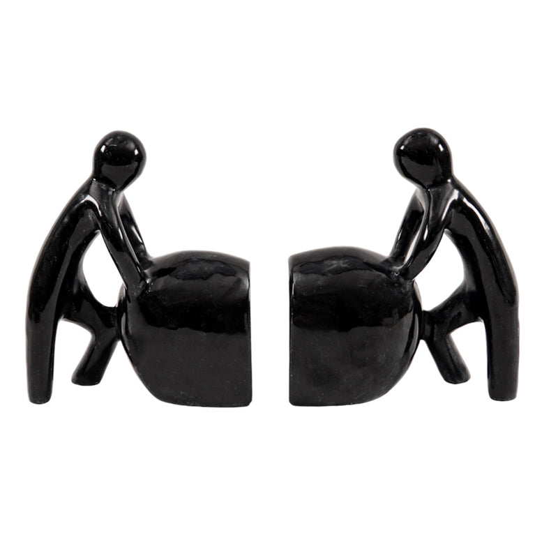 Man Pushing Stone Bookends - set of 2