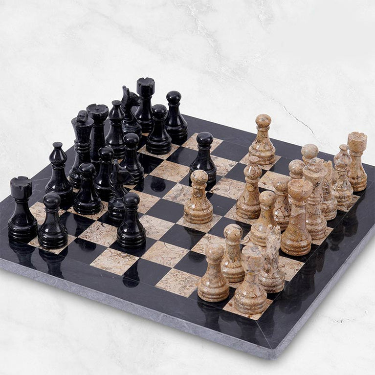 Black and Coral 12" Premium Quality Marble Chess Set