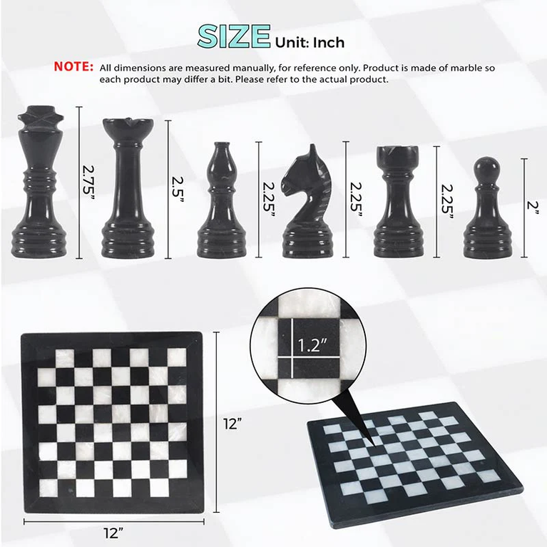 Black and White 12" High Quality Marble Chess Set