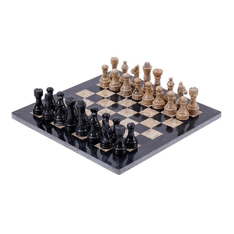 Black and Coral 12" Premium Quality Marble Chess Set