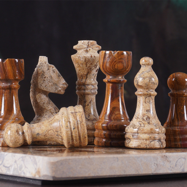 Coral and Red 12" Premium Quality Marble Chess Set Fancy