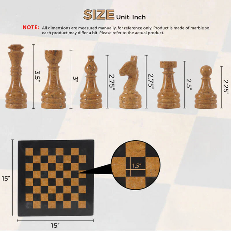 Black and Golden 15" Premium Quality Marble Chess Set