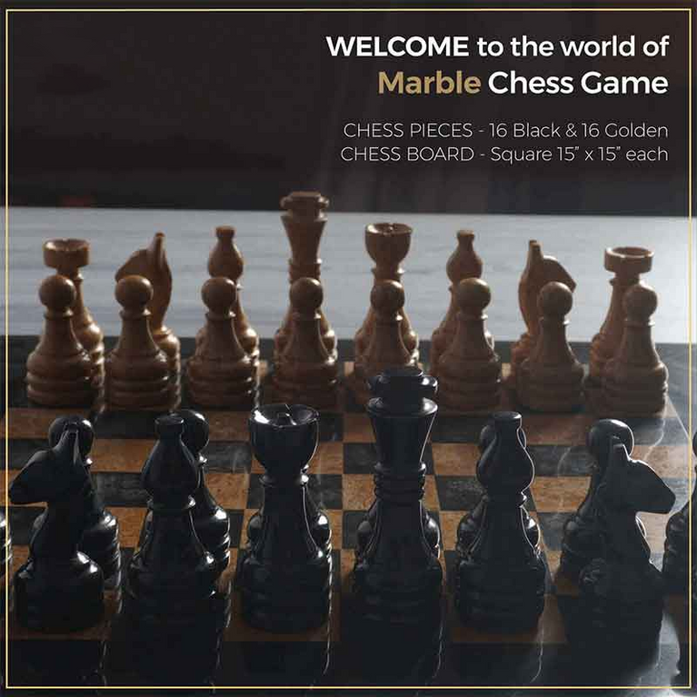 Black and Golden 15" Premium Quality Marble Chess Set