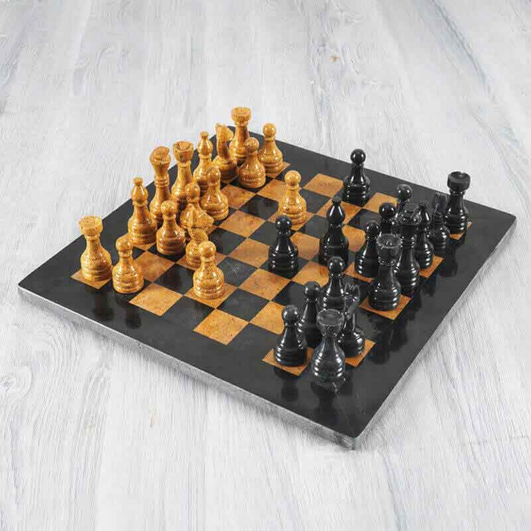 Black and Golden 15" Premium Quality Marble Chess Set