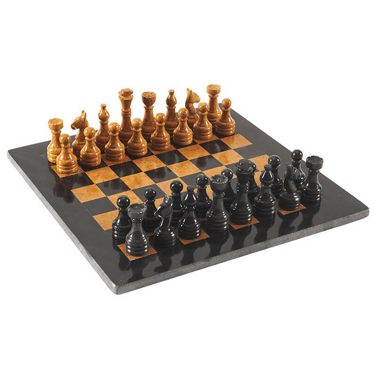 Black and Golden 15" Premium Quality Marble Chess Set