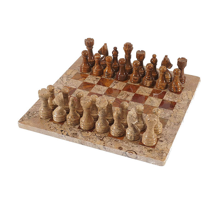 Coral and Red 12" Premium Quality Marble Chess Set Fancy